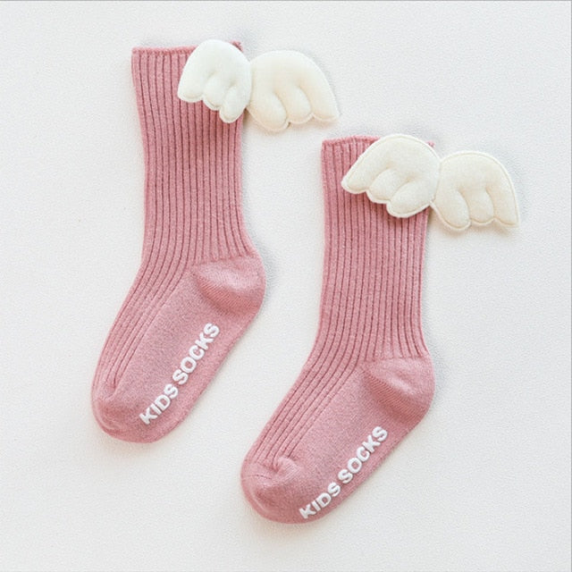 Baby Girls Knee High Socks  Angel wing  Summer Autumn Cotton Socks Solid Candy Color Kids Toddler  Short Socks For Children