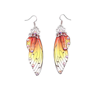 Handmade Fairy Simulation Wing Earrings Insect Butterfly Wing Drop Earrings Foil Rhinestone Earrings Romantic Bridal Jewelry