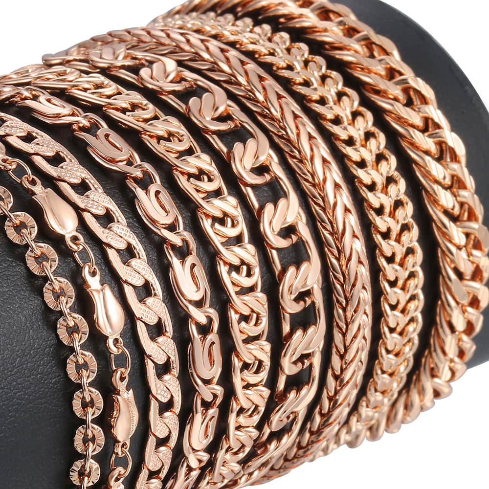 Personalized Bracelets for Women Men 585 Rose Gold Curb Snail Link Chain Woman Bracelets Hot Party Jewelry Gifts 18cm-23cm GBB1