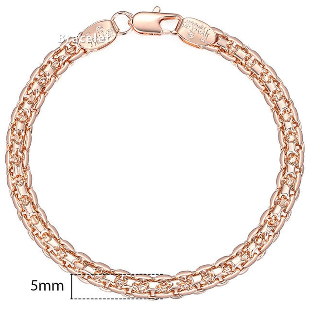 Personalized Bracelets for Women Men 585 Rose Gold Curb Snail Link Chain Woman Bracelets Hot Party Jewelry Gifts 18cm-23cm GBB1