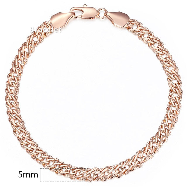 Personalized Bracelets for Women Men 585 Rose Gold Curb Snail Link Chain Woman Bracelets Hot Party Jewelry Gifts 18cm-23cm GBB1